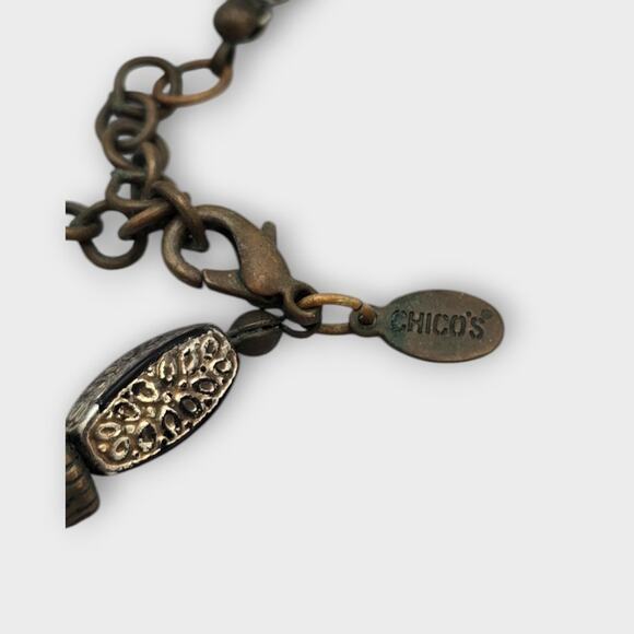 Chico’s Boho Beaded Statement Necklace with Round Pendant Purple Gem - Picture 7 of 8